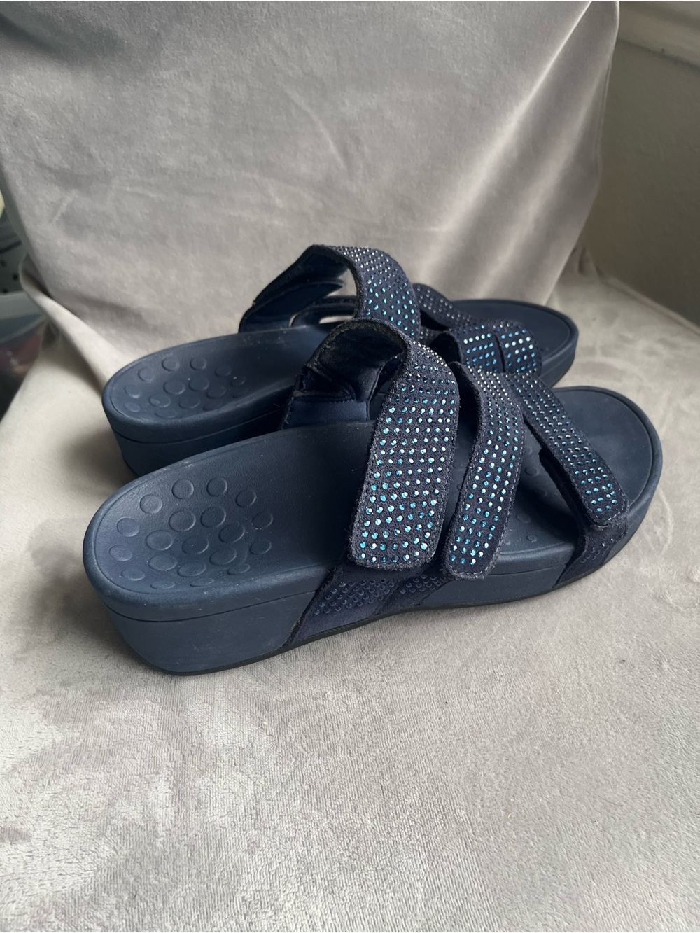 Vionic Black Crystal-Strap Slide Sandals adjustable - Picture 2 of 5